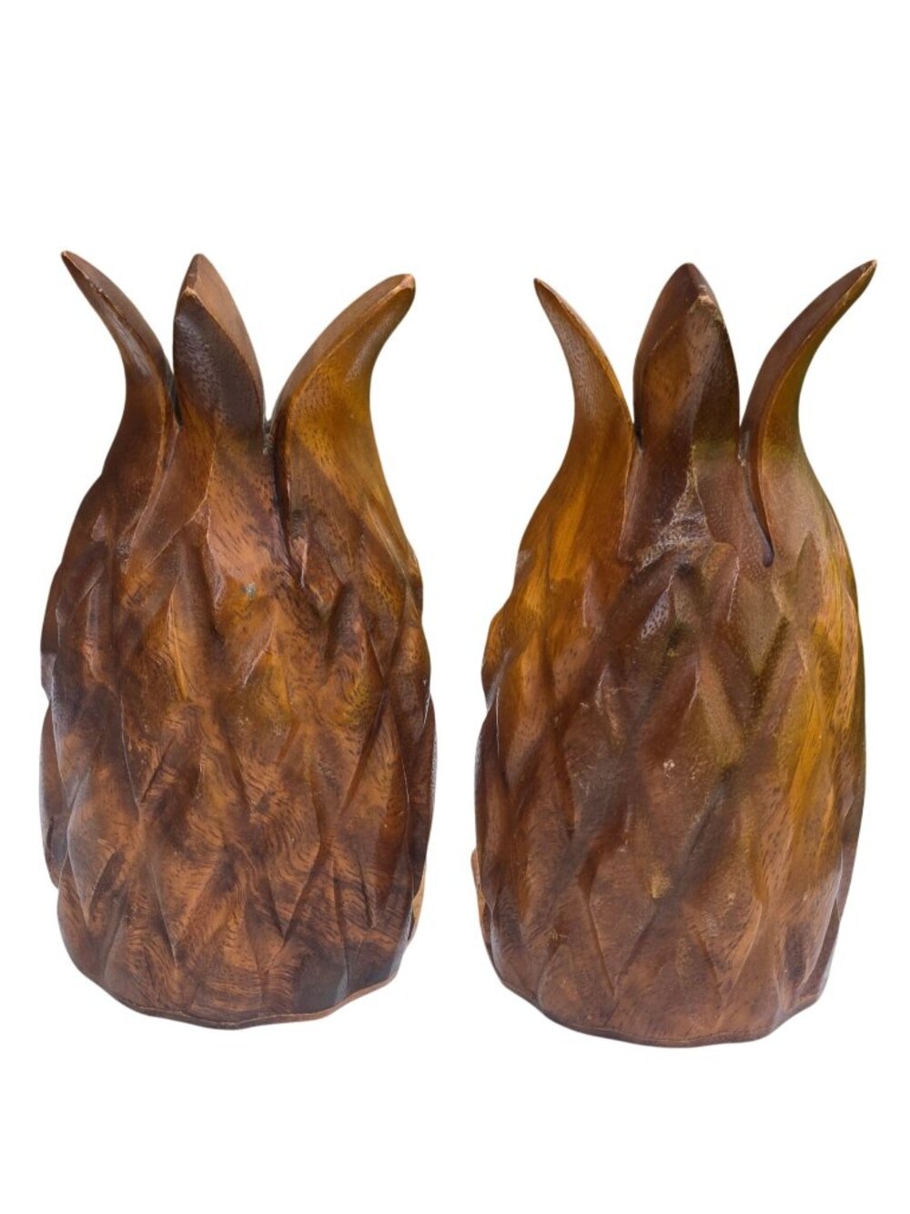 Vintage Pineapple Bookends Monkey Pod Wood Coastal Cottage Decor MCM Tiki Design